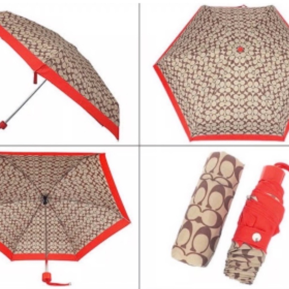 Coach Signature Mini Umbrella - Khaki/Vermillion - F63365 - Picture 2 of 5